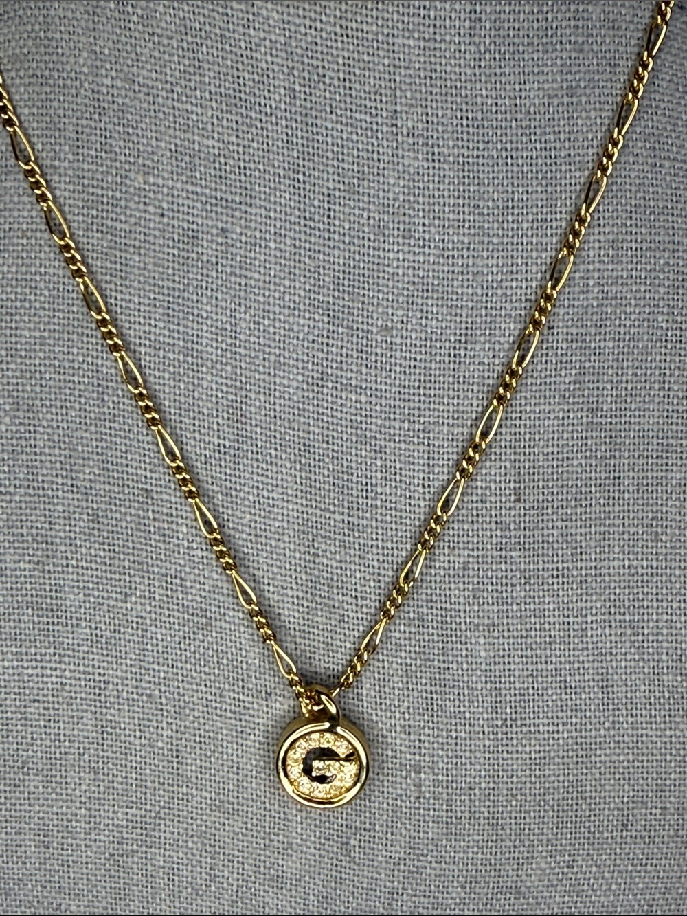 Givenchy G Logo Rhinestone Gold Tone Pendant Necklace Vintage 16" - Picture 2 of 6